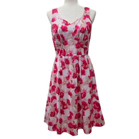 Retrolicious Vintage Pink Tulips Cotton Fit & Flare Dress Retro Style Size M USA - Picture 3 of 10